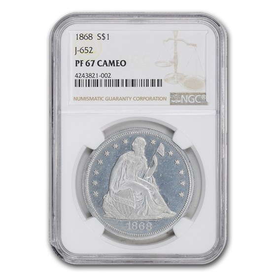 1868 Liberty Seated Dollar PF-67 Cameo NGC (Pattern J-652) 1868 Liberty Seated Dollar PF-67 Cameo NGC (Pattern J-652)